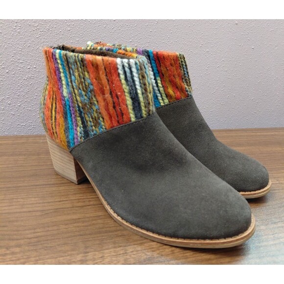 Toms Blanket Aztec Stripe Leila Brown Suede Western Boho Bootie Women's Size 7.5 - Picture 1 of 10